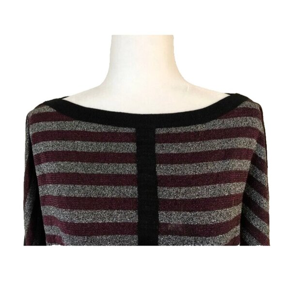 ST. JOHN Wool Rayon Sweater Yellow Label Medium Silver Burgundy Metallic Thread - Picture 2 of 8